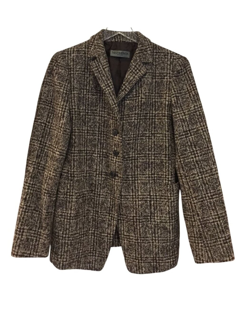 VESTIMENTA SPA Made in Italy Baby Alpaca Dark Brown Plaid Ladies Blazer